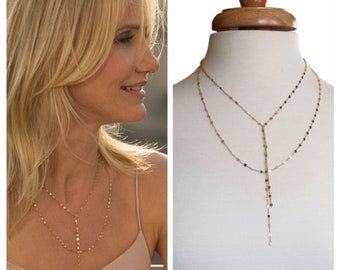 Collier inspiré de Cameron Diaz, collier lariat double brin