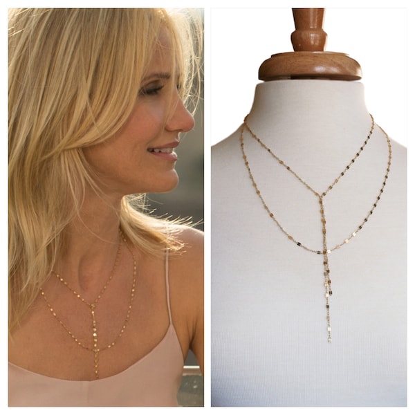 Cameron Diaz Inspired Necklace, Double Strand Lariat Necklace