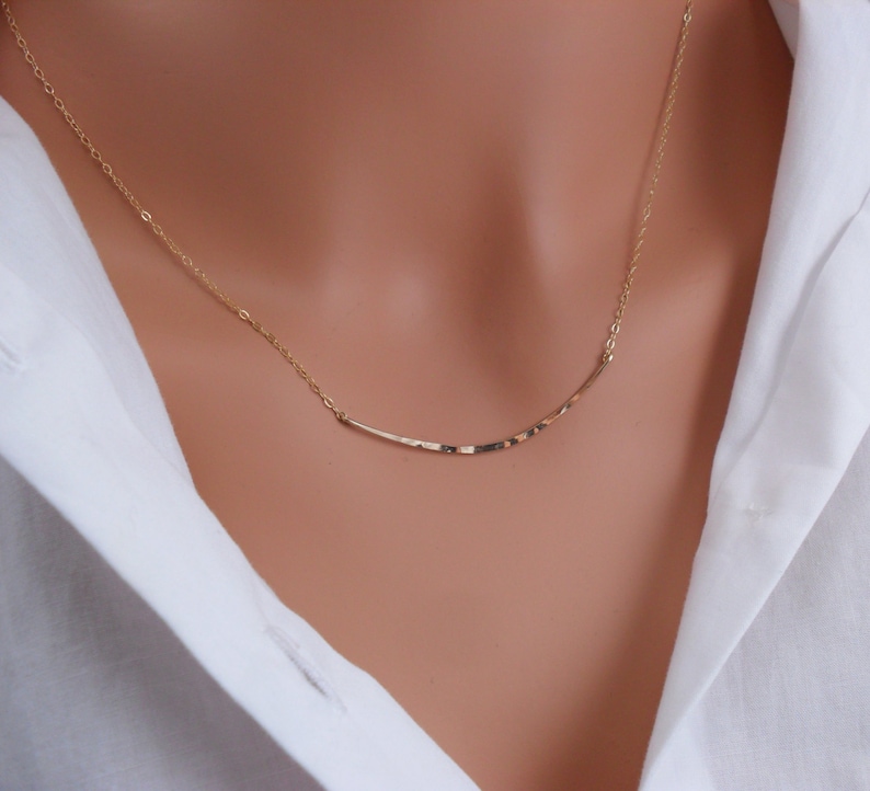 Celebrity Inspired Gold Bar Necklace Delicate Shiny Gold Etsy
