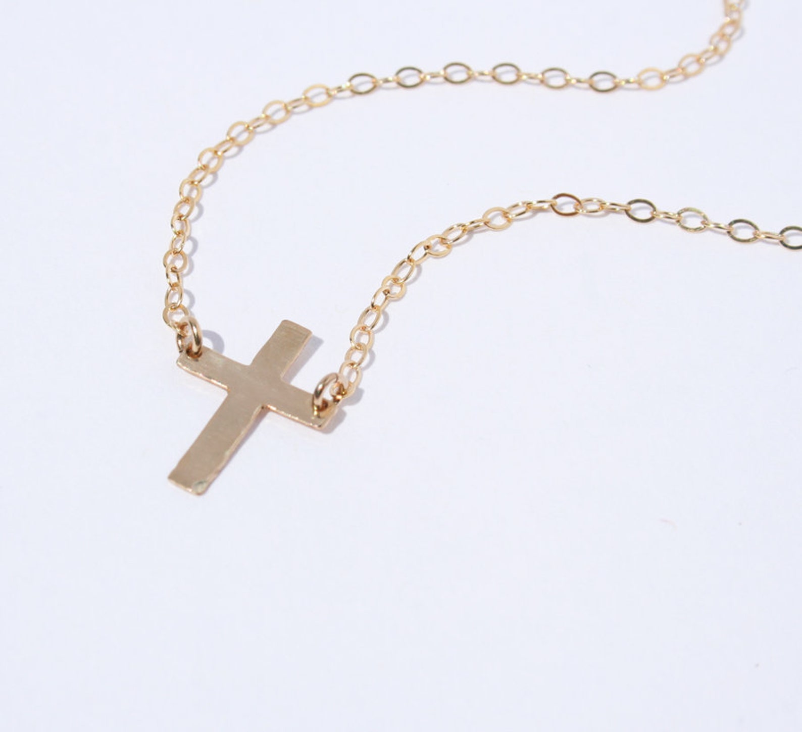Tiny Gold Cross Necklace 14k Gold Filled Cross Charm Small Etsy