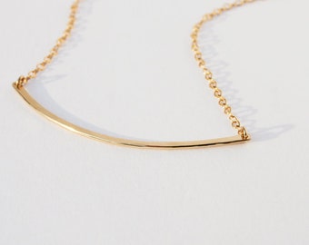 Curved Gold Bar Necklace, Gold curved bar necklace, Horizontal Bar Gold Filled Necklace