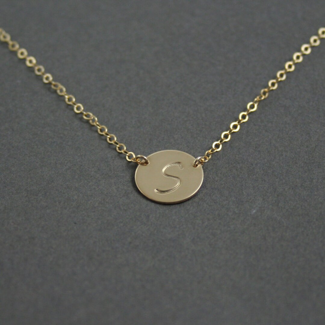 Gold Initial Necklace, Gold Disc Necklace, 14K Gold Filled Initial