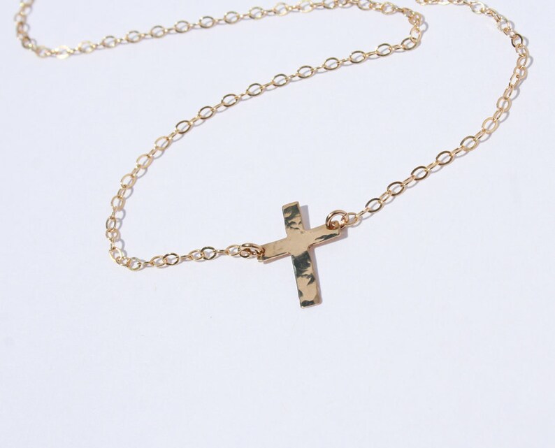 Tiny Gold Cross Necklace 14k Gold Filled Cross Charm Small Etsy