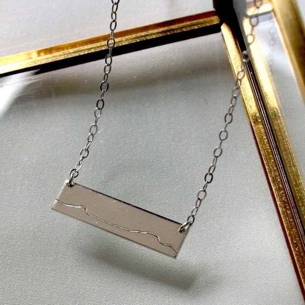 Mount Mansfield Necklace, Vermont Necklace, Mountains Necklace, Sterling Silver Bar Necklace, Gold Bar Mount Mansfield Pendant