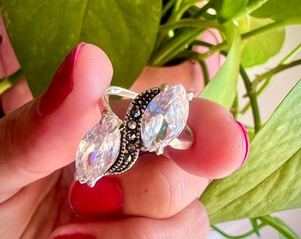 Majesté mexicaine : bague marquise CZ vintage en argent sterling #8