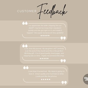Może przedstawiać: Beżowa grafika ze słowem &bdquo;Feedback&rdquo; w kursywie. Obraz zawiera recenzje klient&oacute;w w dymkach, z tekstem i ocenami gwiazdkami. Logo Classic Jack Designs znajduje się w prawym dolnym rogu.