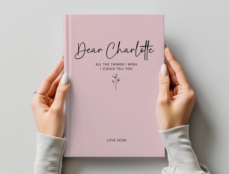 Custom Letters to my Daughter grief journal with beige cover and elegant script, personalized with name and “Love Mom.” A meaningful loss of child remembrance keepsake and sympathy gift for mothers healing after the loss of a daughter.