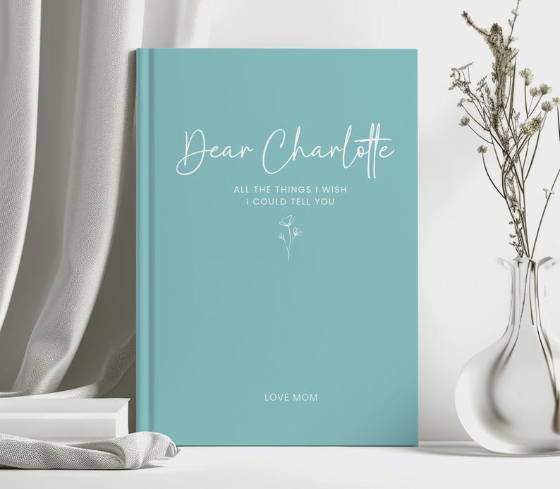 Personalized grief journal for loss of daughter, featuring minimalist beige design and gentle floral line illustration. A comforting memory book and letters to my daughter journal, ideal for expressing love and remembrance for a daughter in heaven.