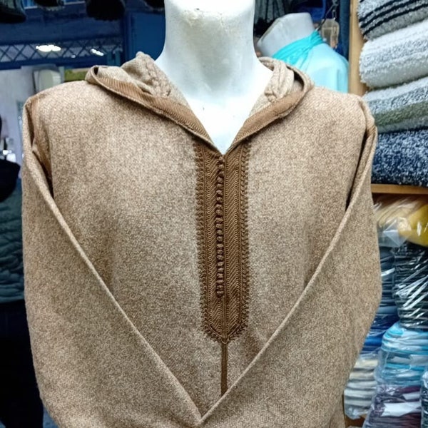Moroccan thick wool blend Men thobe and djellaba. long sleeve hooded. Made in Morocco. Various styles and colour available