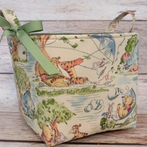 Storage Organization - 8 in x 8 in x 8 in - Winnie the Pooh Eeyore Tigger in the Park Toile - Fabric Container Basket - Baby Room Decor