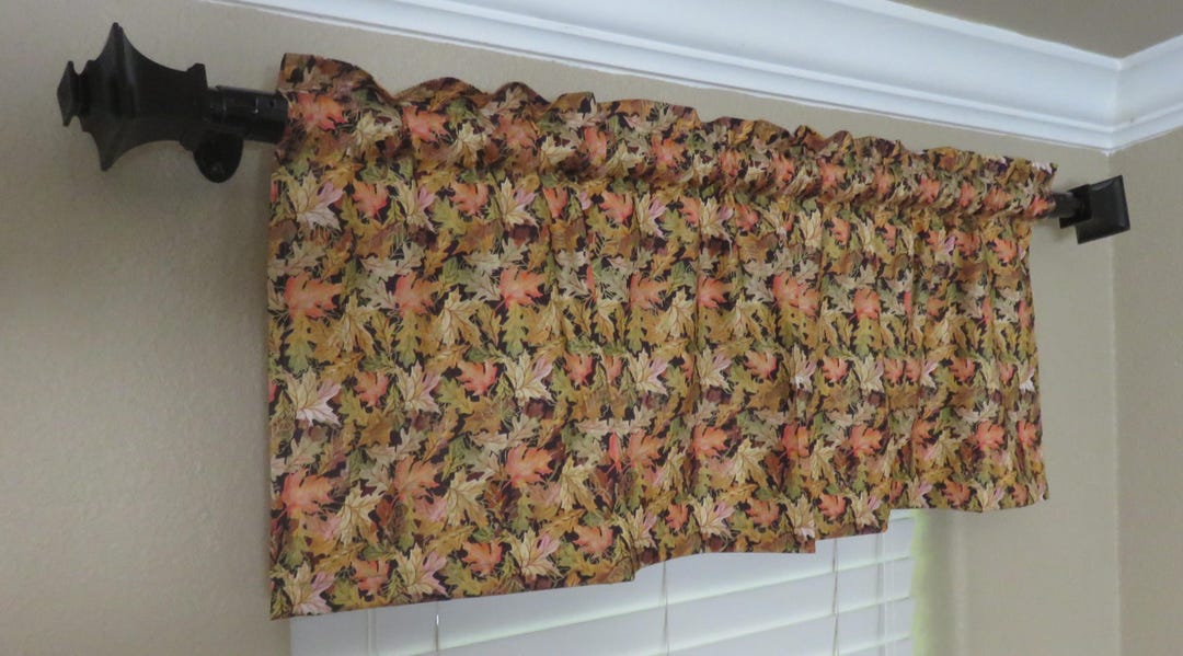 Window Topper Curtain Valance - Fall Autumn Leaves Fabric - Kitchen ...