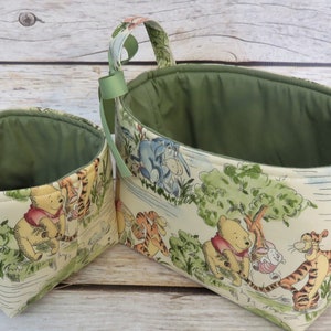 Winnie the Pooh Eeyore Tigger Park Toile Fabric Diaper Caddy Basket Bin Set of 2 image 2