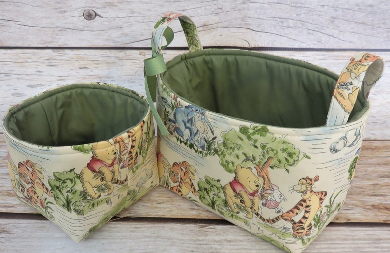 Winnie the Pooh Eeyore Tigger Park Toile Fabric Diaper Caddy Basket Bin Set of 2 image 2