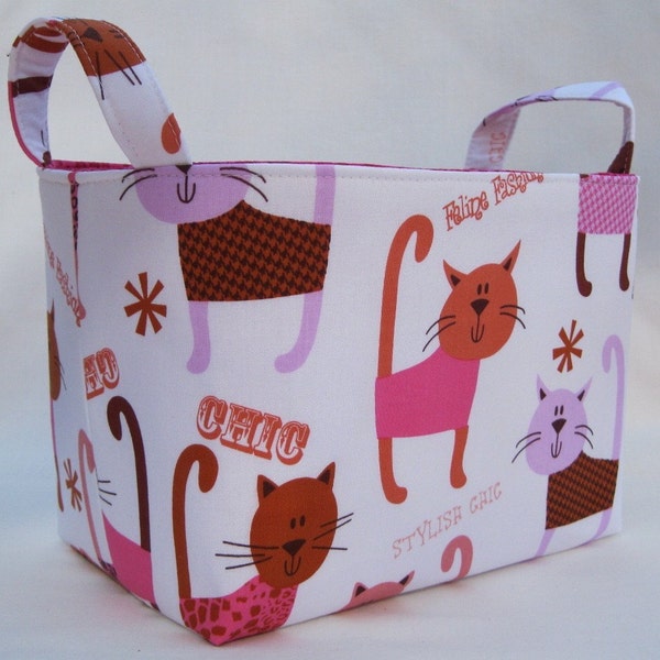 Reversible Fabric Organizer Bin Basket - Fun Cat - Kitty