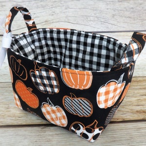 Pumpkins Fall Autumn Black/ Orange/ White Fabric Bin Storage Container Basket Holiday Decor Organizer image 3