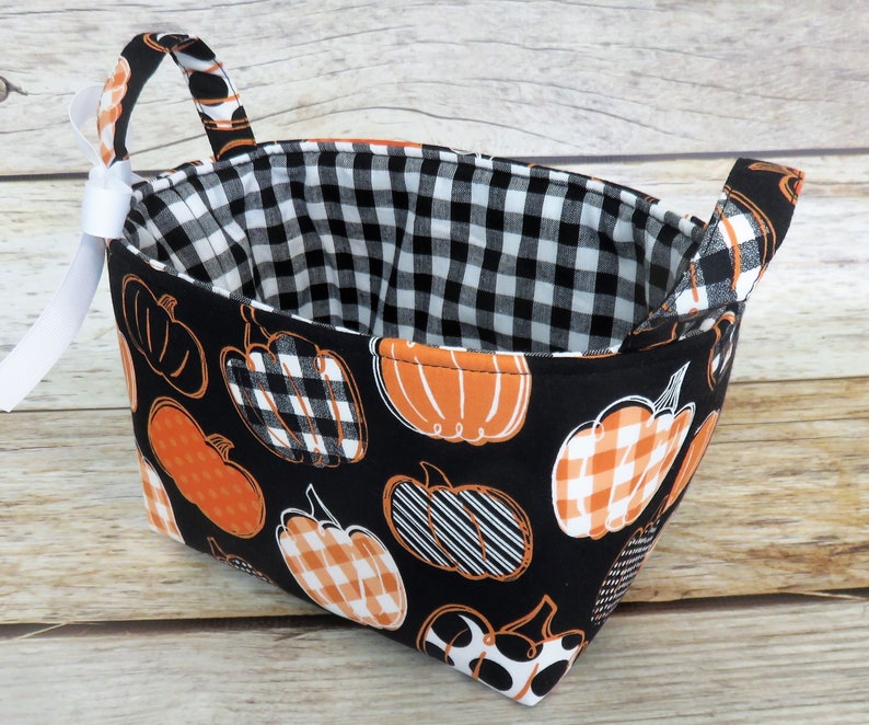 Pumpkins Fall Autumn Black/ Orange/ White Fabric Bin Storage Container Basket Holiday Decor Organizer image 3