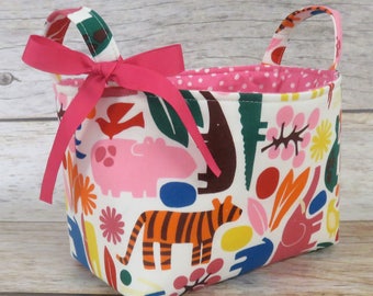 Sale / Clearance - READY TO SHIP - Storage and Organization - 2D Zoo Animals on White - Fabric Organizer Bin Storage Container Basket