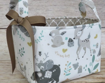 Fabric Organizer Storage Organization Bin Container Basket - Woodland Baby Animals Fabric - Nursery Baby Room Decor