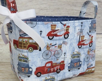 Patriotic Americana July 4th Vehicles fabric - Bin Basket Bag Storage - Memorial Day - 4th of July Room Decor