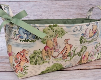 Long Diaper Caddy - Storage Container Basket Fabric Organizer Bin - Winnie the Pooh Eeyore Tigger in the Park Toile Fabric - Baby Room Decor
