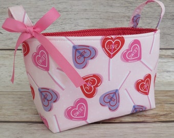 Heart Suckers Candy Valentines Day fabric - Storage Gift Basket Bin - Valentine - Teacher Appreciation
