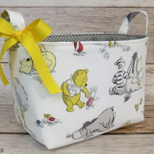 Winnie the Pooh Eeyore and Tigger on White Fabric - Medium Size Fabric Bin Organizer Container Basket - Baby Room Decor