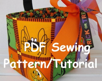 PDF Sewing Pattern/Tutorial  - Halloween Candy Basket - Fabric Organizer Bin - Easter Basket