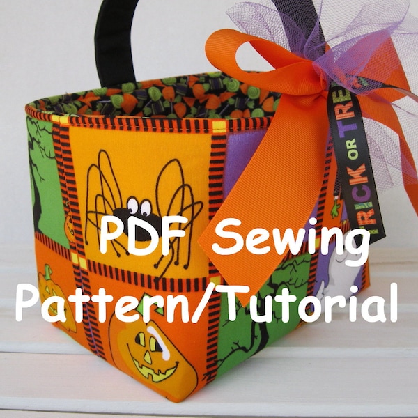 PDF Sewing Pattern/Tutorial  - Halloween Candy Basket - Fabric Organizer Bin - Easter Basket