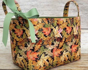 Fall Autumn Leaves Fabric Bin Storage Container Basket - Holiday Decor Organizer