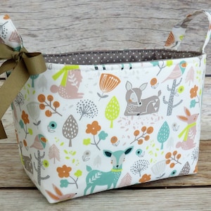 Fabric Organizer Storage Organization Bin Container Basket - Sweet Woodland Animals Fabric - Nursery Baby Room Decor