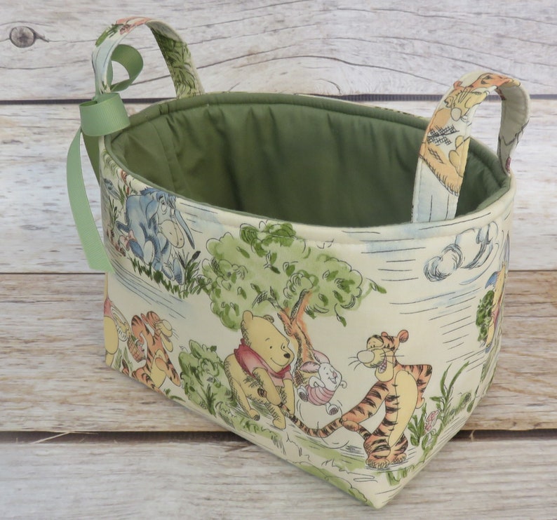 Winnie the Pooh Eeyore Tigger Park Toile Fabric Diaper Caddy Basket Bin Set of 2 image 5