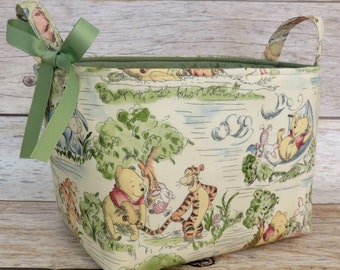 Winnie Pooh Eeyore Tigger in the Park Toile Fabric Diaper Caddy Bin Basket Organizer - Medium Size - Baby Room Decor