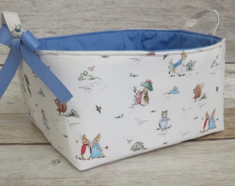 Beatrix Potter Peter Rabbit Bunny Fabric - XLarge Diaper Caddy 2 Dividers - Organizer Bin Basket Nursery Baby Room Decor