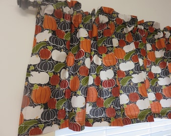 Modern Retro Pumpkins Orange Gray Green White fabric - Window Topper Curtain Valance - Kitchen Bedroom Office Decor