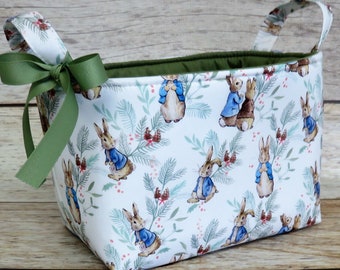 Peter Rabbit Beatrix Potter Merry Christmas Ferns Holiday Xmas Fabric - Storage Organization Container Bin Organizer Basket