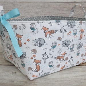 Woodland Baby Animals Fox Foxes Owl Owls Hedgehog Fabric - XLarge Diaper Caddy - Storage Bin Basket  2 Dividers - Nursery Decor