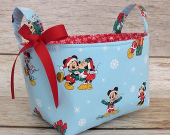 Mickey and Minnie Mouse Christmas Fabric Basket – Holiday Decor