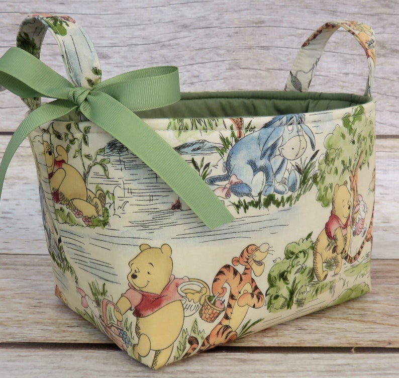 Winnie the Pooh Eeyore Tigger Park Toile Fabric Diaper Caddy Basket Bin Set of 2 image 3