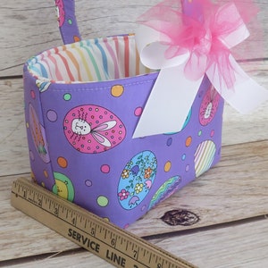 Hoppy Easter Fancy Eggs on Purple Fabric Easter Egg Hunt Candy Bag Basket Bucket Tote Personalized Name Tag Applique Available image 6