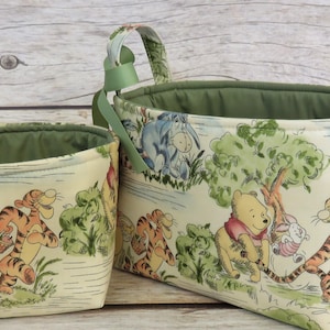 Winnie the Pooh Eeyore Tigger Park Toile Fabric Diaper Caddy Basket Bin -  Set of 2