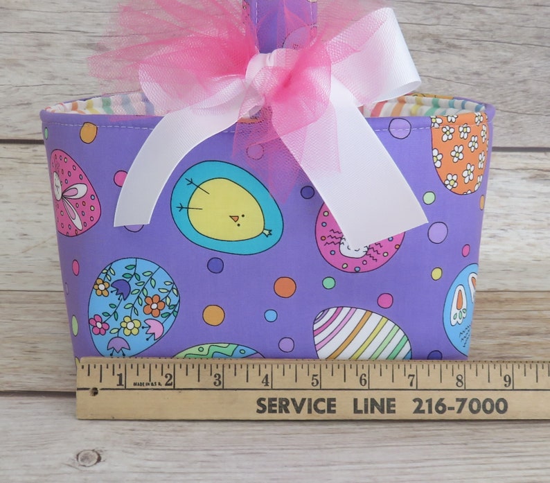 Hoppy Easter Fancy Eggs on Purple Fabric Easter Egg Hunt Candy Bag Basket Bucket Tote Personalized Name Tag Applique Available image 4