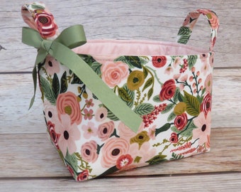 Cotton + Steel - Rifle Paper Co. - Gartenparty in Rosenblumen Floral Stoff Organizer Bin Container Korb