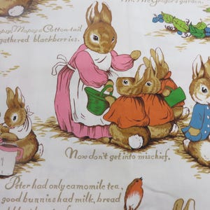PETER RABBIT Beatrix Potter Cotton Twill Drapery Vintage 1970s Fabric