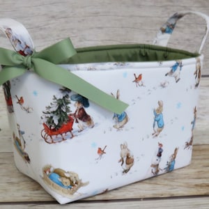Diversão na neve peter coelho beatrix potter feliz natal feriado tecido-organização de armazenamento recipiente bin organizador cesta