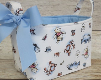 Winnie the Pooh & Friends Classic Cotton Fabric -  Diaper Caddy Basket Bin - Nursery Room Baby Decor