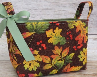 Oak Tree and Berries Fall Autumn Leaves Fabric Bin Storage Container Basket - Holiday Decor Organizer