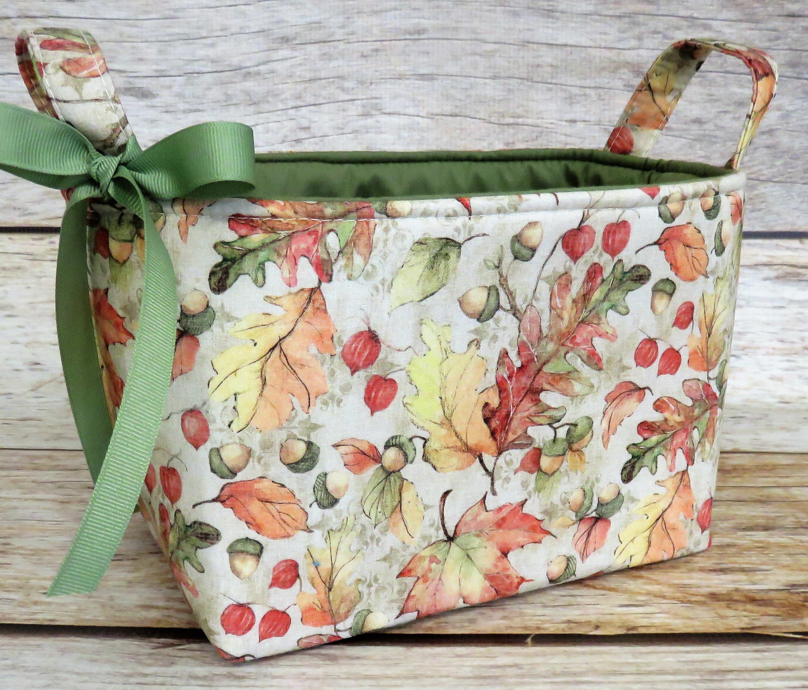Oak Leaves Acorns Fall Autumn Fabric Bin Storage Container Basket - Holiday Decor Organizer