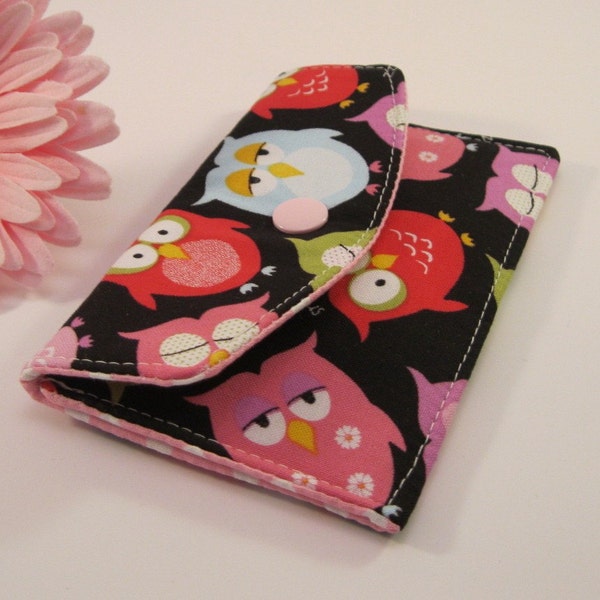 Mini Wallet - Business Card Case - Gift Card Holder - Fun Owls - Snooze....zzzz