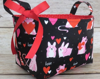Fun Corgis Dogs Puppies Cats Valentine Fabric - Gift Basket - Storage Organization - Organizer Container Bin
