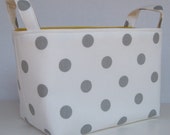 Storage and Organization - Fabric Basket Container Bin - White with Gray Polka Dots